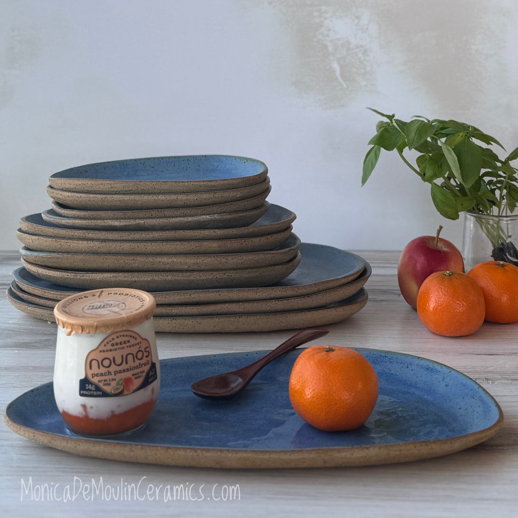 Bowl & Plate: Capri Blue Pebble collection